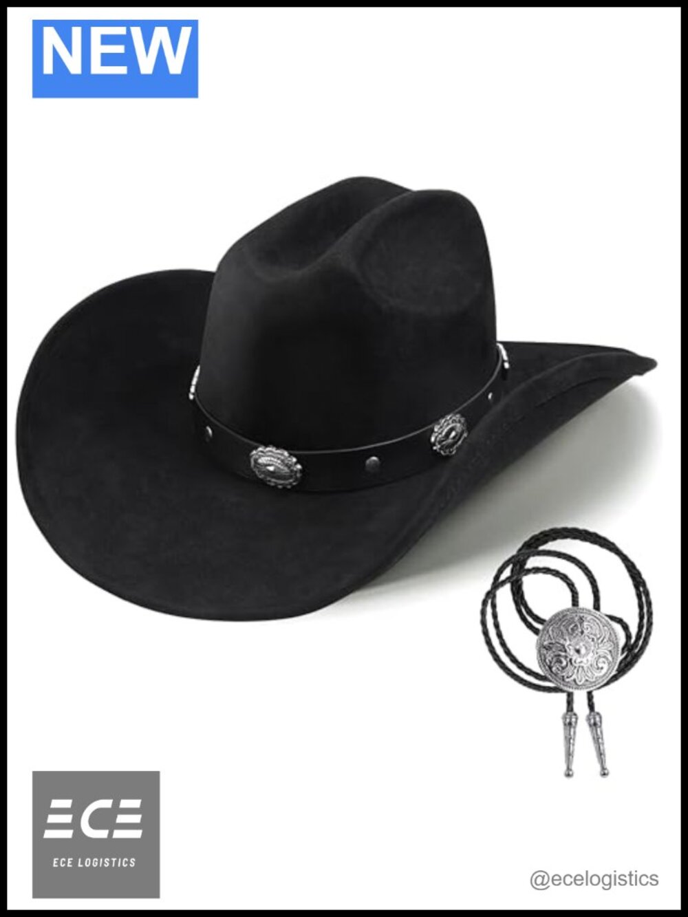 Faux Suede Studded Cowboy Hat Wide Brim Western Shapeable Fedora Bolo Tie